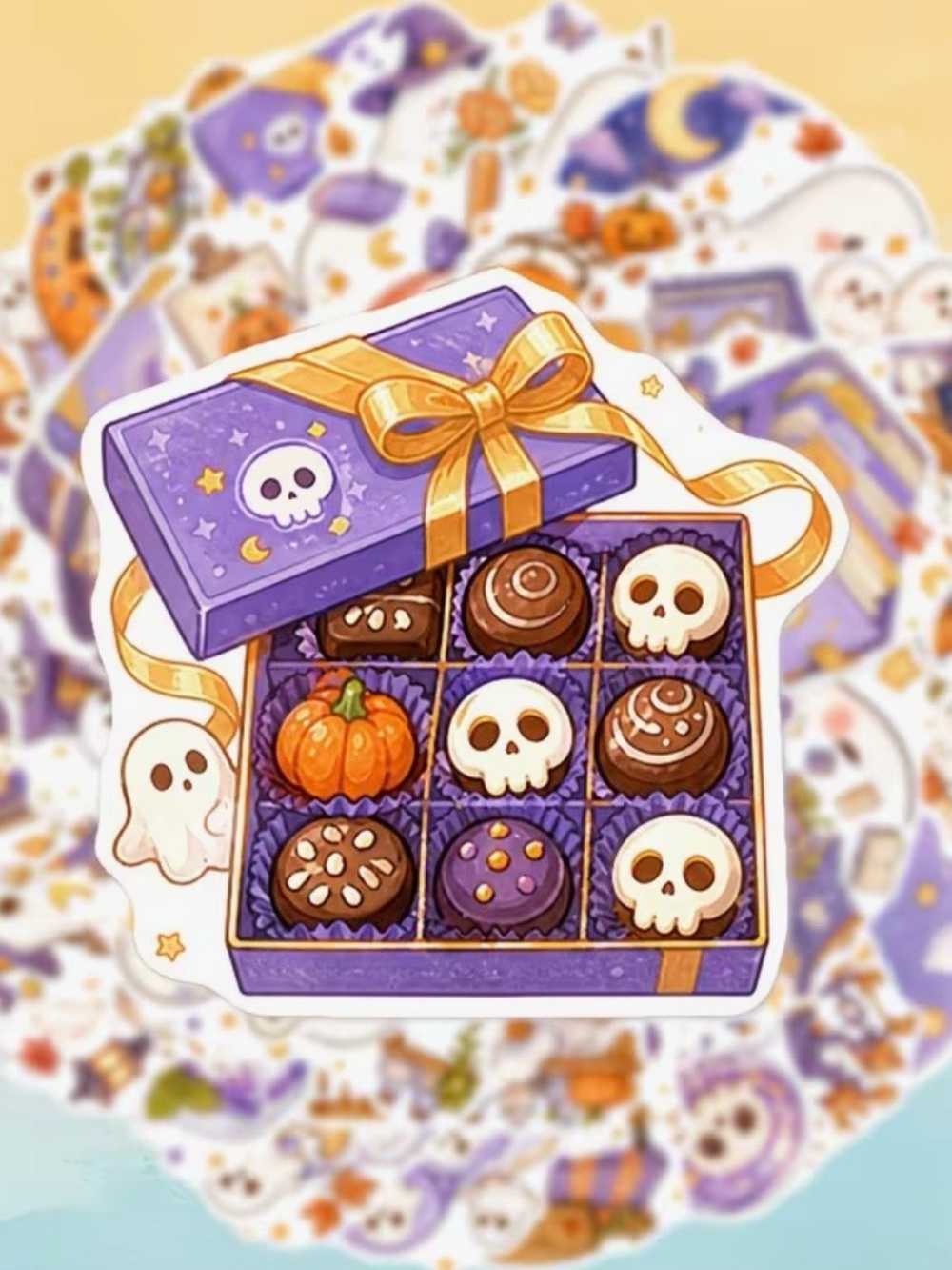 50 Halloween Cute Ghost Stickers Purple Orange Reading Baking Cleaning Desserts - Picture 16 of 16